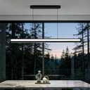 Minimalist Linear Pendant Light Dimmable LED Modern Chandelier Dining Room Island Light Restaurant Cafe Bar Office Hanging Lamp (Black 71 Inch)