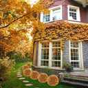 4 Pack Artificial Flower Topiary Ball with Ground Spikes, UV Resistant Orange Boxwood Outdoor Faux Shrubs Plants for Fall Autumn Thanksgiving Halloween Decor, Garden Porch Yard Patio