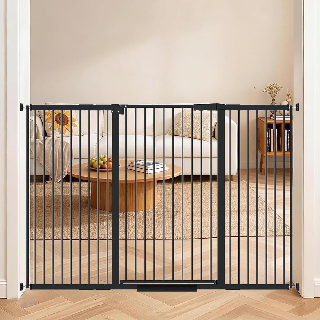 AiWMGL 40.55" Tall, 53.74-61.61 Inch Wide, 1.37" Ultra Narrow Spacing Dog Pet Baby Gate Indoor for Doorway Hallway, Pressure Mounted 54 55 56 57 58 59 60 61 Inches Wide Black