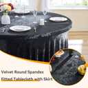 Outpain 6Pack 60 Inch Round Velvet Tablecloths - 120 Inch Stretch Spandex Table Cover with Floor-Length Skirt, Wrinkle-Free Luxury Elastic Table Cloths for Weddings,Banquets,Events (Black), 60in6Pack