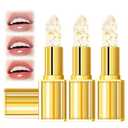 3Pcs Transferproof Color Changing Lipstick,Gold Crystal Ph Color-Changing Lipstick 24 Hours Long Lasting & Moisturizing Lip Gloss,Colors Changings Lipsticks For Older Women