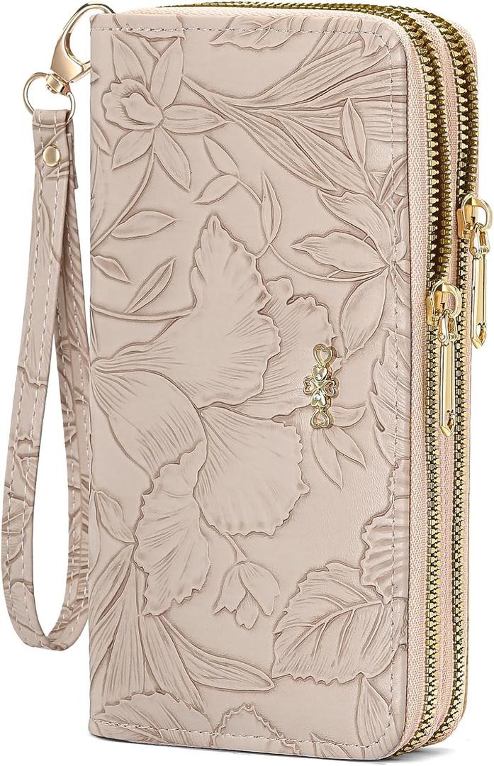 Wallet for Women Clutch Double Zip Around Credit Card Holder Leather Women's Wallet Large Capacity