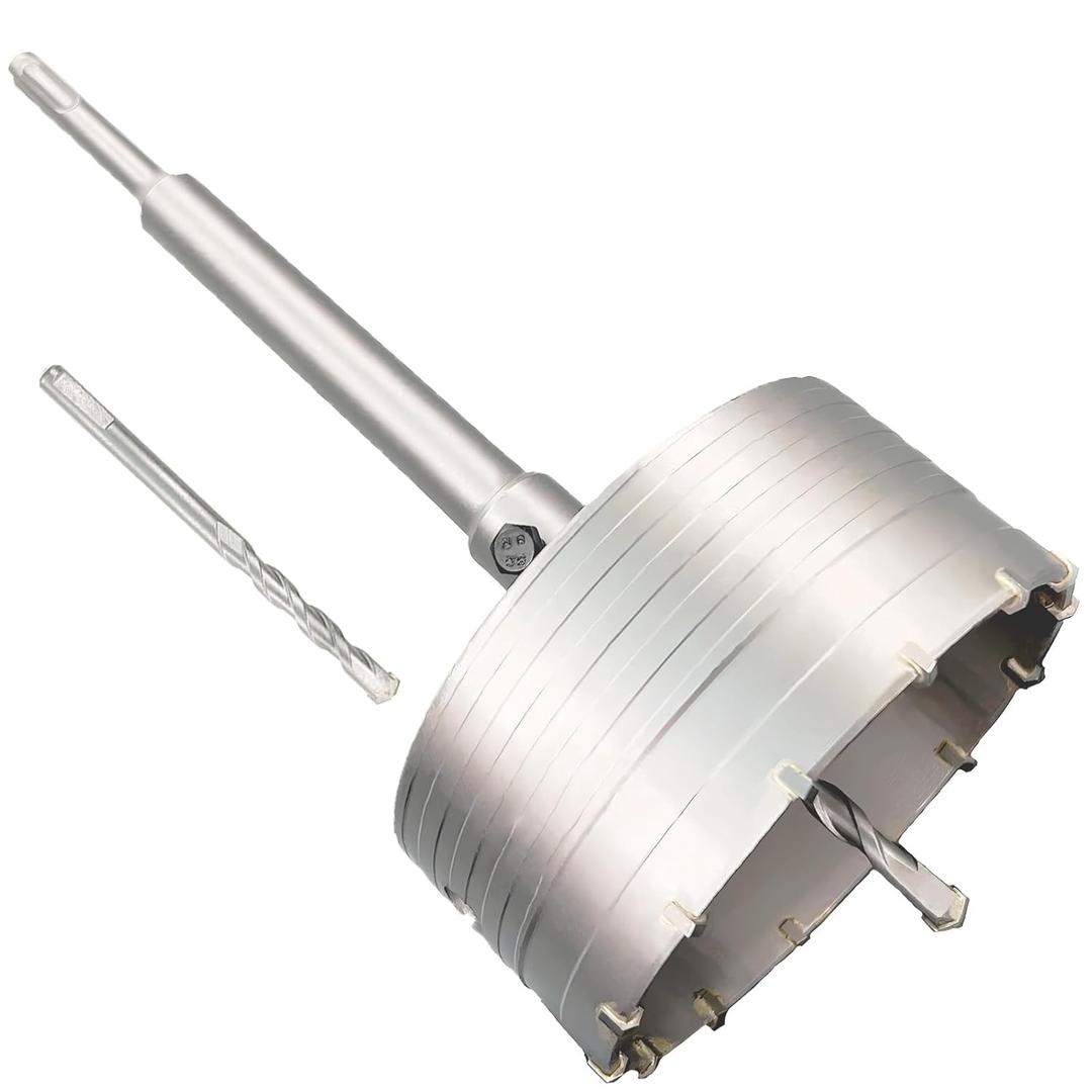 5" Concrete Hole Saw, 125mm Tungsten Steel Core Bit for Cinder Block, Brick, Rock, Plank Walls for Pipes or mini Split Lines, with SDS Plus Shank and 2 Center Positioning Drill Bits.