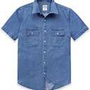 Short Sleeve Button Down Shirts Denim Short Sleeve Shirt Men Two Pocket Western Soft Work Casual Denim Shirt size XL