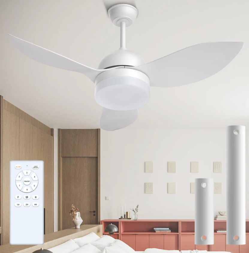 ROMASS Ceiling Fans with Lights and Remote, LED Outdoor/Indoor Ceiling Fans White 38 inch Noiseless 3 Colors Dimmable 6 Speeds Ceiling Fans for Bedroom, Living Room, Kitchen, Patio, Hallway