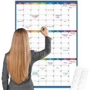 Large Dry Erase Calendar For Wall - Undated 3 Month Calendar, 28'' x 40'', Erasable & Reusable Laminated White Board, 8 Round Stickers, Vertical for Office, Home and School