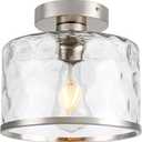 Zlepmlla Modern Semi Flush Mount Ceiling Light with Industrial Clear Hammered Glass Lampshade, Farmhouse Ceiling Lights fixtures in Satin Nickel for Hallway Kitchen Bathroom Bedroom