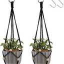 Artilady Black Hanging Planter for Indoor Plants Macrame Plant Hanger Large Hanging Plant Holder Basket with Adjustable Beads Outdoor Window Boho Plant Wall Decor