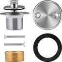 Roastove Nickel Tub Drain Lift &Turn Tub Trim Set with Two-Hole Overflow Faceplate Conversion Kit