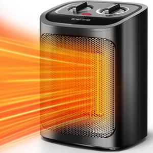 Kismile Space Heater, Portable Electric Heaters with Thermostat, 1500W/750W PTC Ceramic Heater Fan, Small Heater for Bedroom, Office and Indoor Use (Dark Black)