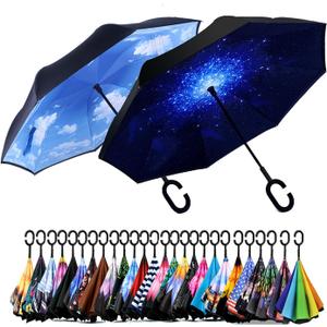 SIEPASA 49/56 Inch Inverted Reverse Upside Down Umbrella, Extra Large Double Canopy Vented Windproof Waterproof Stick Golf Umbrellas with C-shape Handle.
 (2 Pack)