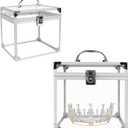 Crown Box 7.9 x 6.7 x 7.5 Inch, Clear Makeup Case,Cosmetic Organizer, Large Capacity Transparent Acrylic Artists Display Case for Vanity,Bathroom Counter or Dresser (Silver)