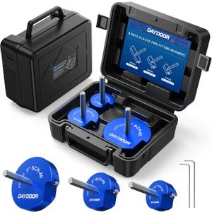 DAYDOOR 3-Piece PVC Pipe Reamer Kit, 1-1/2", 2'', 3" Fitting Saver Set, Socket Saver Tool with 4-Sided Carbide Blade for Schedule 40 PVC, CPVC, ABS, Plumbing Hub Reamer for Removing Pipe from Fittings