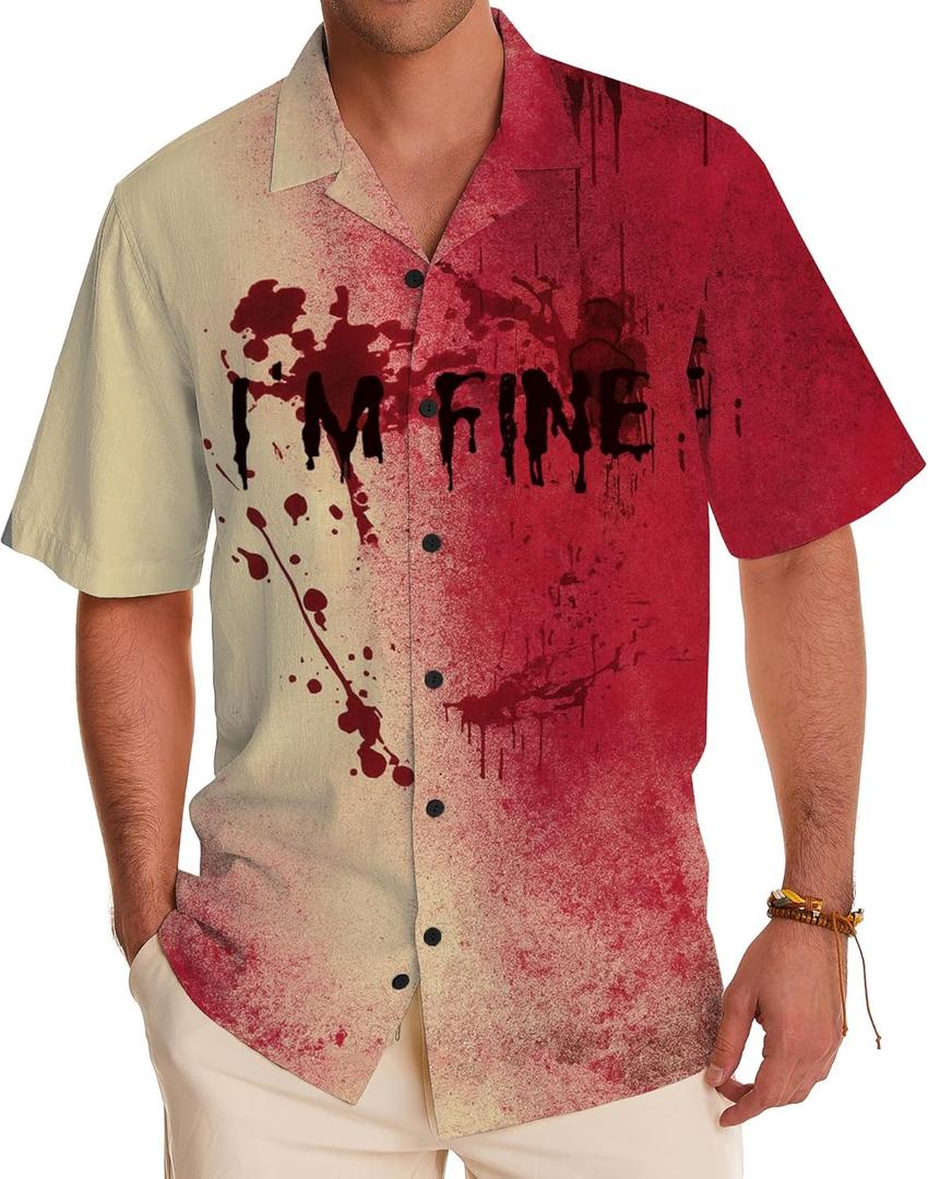 Halloween Button up Shirts for Men Vintage Halloween Scary Graphic Tees Shirt Hawaiian Shirt Short Sleeve (XXL)