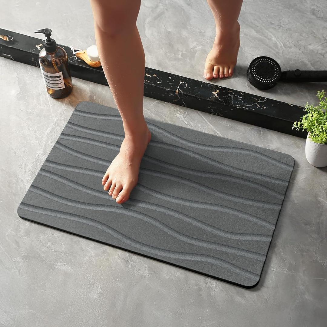 Bath Stone Mat, Fast-Absorbing, Quick-Dry, and Non-Slip Bathroom Mat, Inspired Diatomaceous Earth Bath Mat, Dark Gray-River
