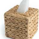 KOLWOVEN Tissue Box Holder - Square- Rattan Wicker Tissues Cube Box Cover -Boho Decorative Woven Facial Tissue Holder on Table and Barthroom (Square)