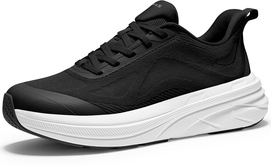 Womens Easy On Running Shoes Comfortable Walking Sneakers for Women with Anatomic Toe Box Breathable Tennis Shoes (7, Black/White)