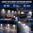 [6 Packs] Solar Motion Sensor Outdoor Lights, Super Bright Solar Lights Outdoor Waterproof, 3 Lighting Modes Security Wall Light for Outside Walking Dog Fence Backyard Deck Garden Door Step Garage