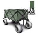 Beach Wagon with Big Wheels for Sand - All Terrain Steel Frame Utility Cart with 9" Pneumatic Tires, Collapsible Folding Design (Sand Warrior RX800 Green)