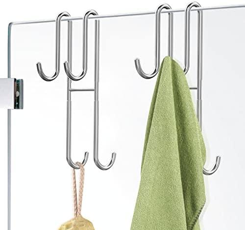 Cerbonny Shower Door Hooks, 2 Pack Double Towel Hooks for Bathroom Frameless Glass Shower Door, Heavy Duty Stainless Steel Bathroom Hanger without Perforation，Silver