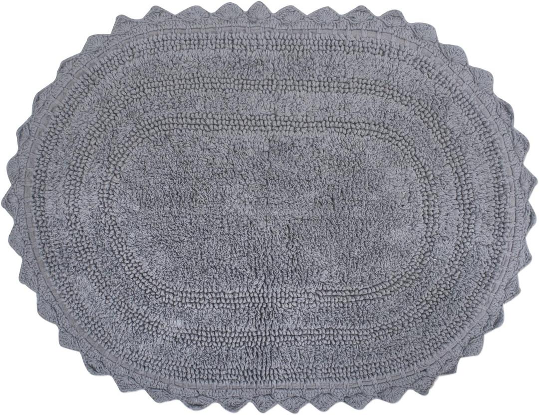 DII Crochet Collection Reversible Bath Mat, Small Oval, 17x24(1'5" x 2'), Gray