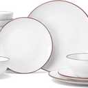 Famiware Venus Plates and Bowls Sets, 18 Pieces Stoneware Dinnerware Sets, Speckled Dishes Set for 6, Microwave and Dishwasher Safe, White