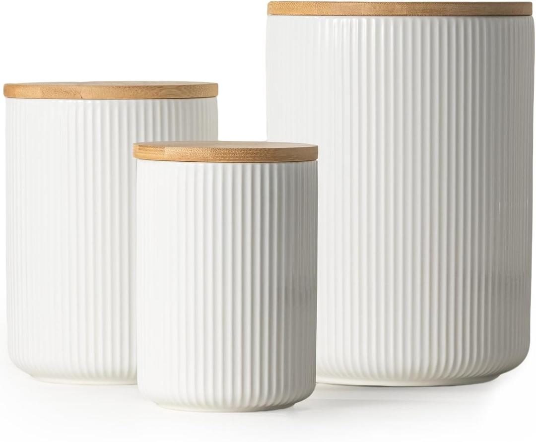 getstar Ceramic Canisters Set with Airtight Lids, Decorative Sugar Flour Container Set for Counter with Embossed Design, 20/40/80 oz Tea Coffee Sugar Jars Set Set of 3