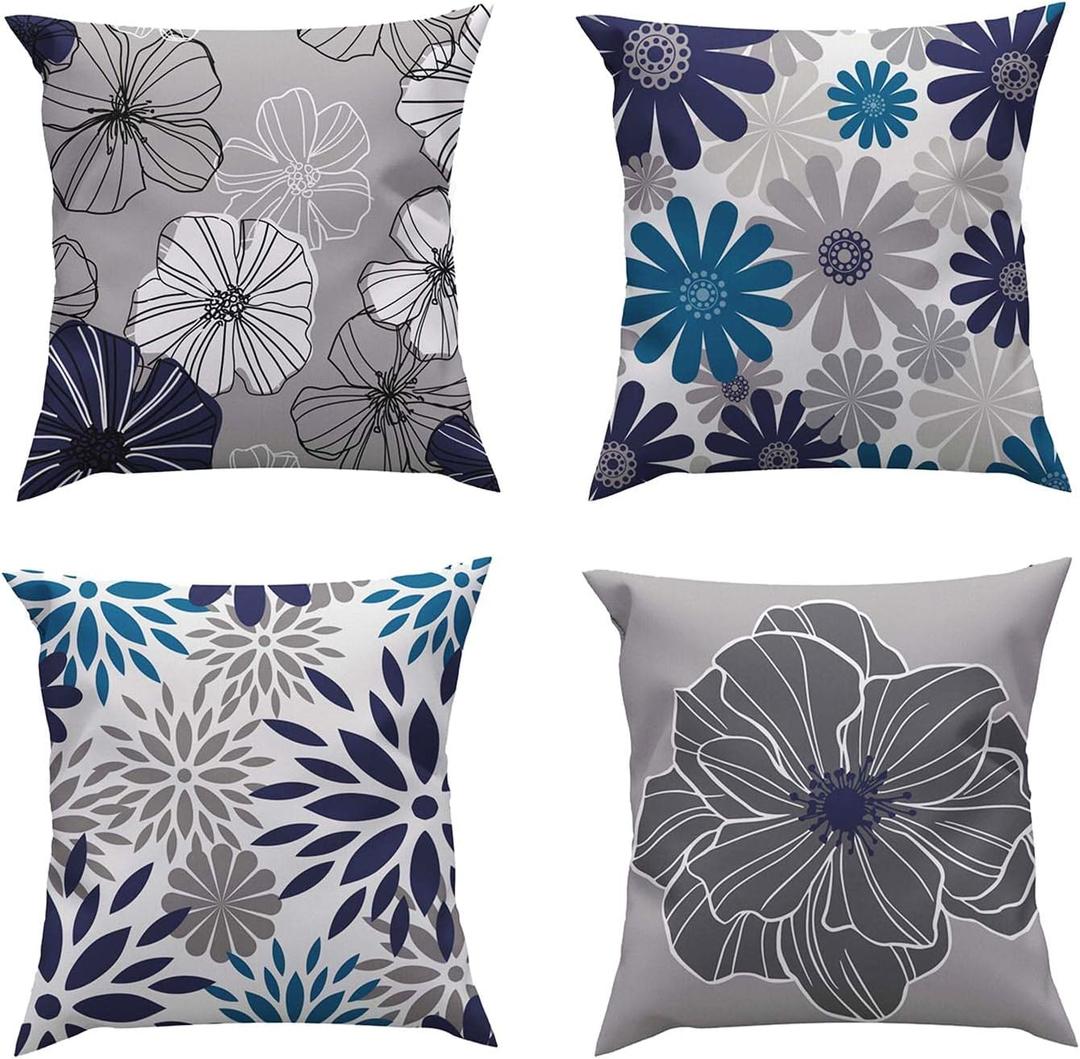 ROCK CLOUD Blue Pillow Covers 18" x 18" Set of 4 Decorative Throw Pillow Cover for Couch Modern Pillow Cases for Living Room Cushion Bed Outdoor Car Gray and Blue Home Decor