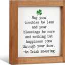 DAZONGE Farmhouse St. Patrick’s Day Decor, Wooden Framed Irish Blessing Sign, St. Patrick’s Day Decorations for Tabletop, Tiered Tray, Shelf