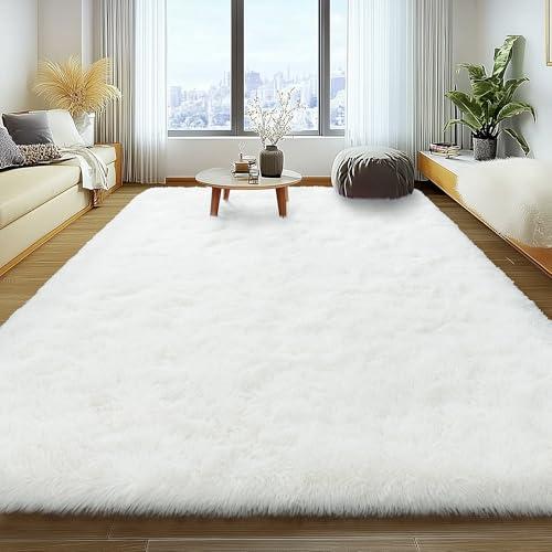 Soft Fluffy Rug for Living Room, 4x6 Cream White Shag Area Rug for Bedroom Living Room, Non-Slip Fuzzy Carpet for Girls Boys Kids, Throw Rugs for Dorm, Modern Home Decor Aesthetic