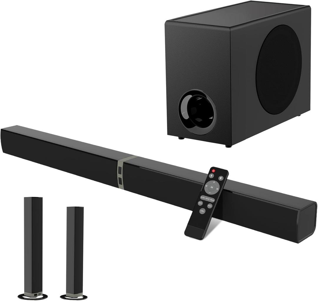 MZEIBO Sound Bar with Subwoofer,120W Soundbar for Smart TV Surround Sound Home Theater System Bluetooth 5.3 Audio Compatible with ARC, AUX, Optical