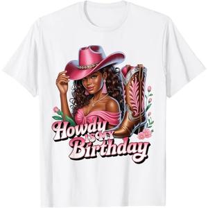 Howdy Its My Birthday Black Cowgirl Western Rodeo Melanin T-Shirt, XS