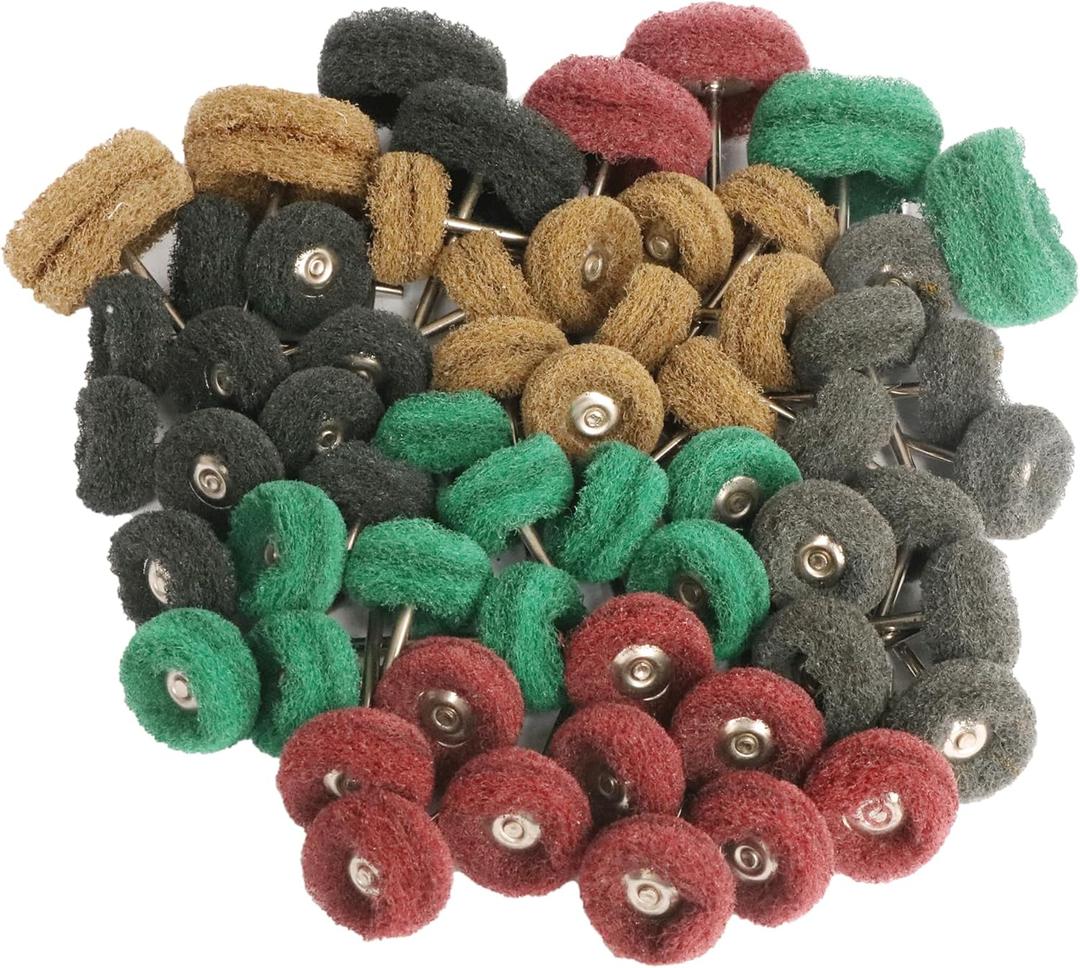 FPPO 58PCS Abrasive Buffing Polishing Wheel Set for Rotary Tools,Scouring pad Mini Brush Polishing kit with 3mm Shank,Power-Operated Abrasive Wheels(Mix 58pcs)