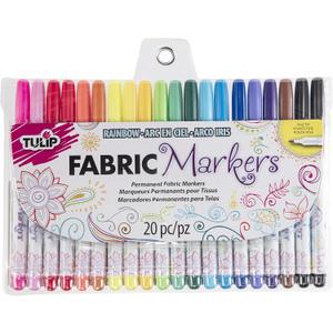 Tulip Permanent Nontoxic Fabric Markers Rainbow 20 Pack - Fine Tip, Minimal Bleed & Fast Drying - Premium Quality for T-shirts, Clothes, Shoes, Bags & Other Fabric Materials