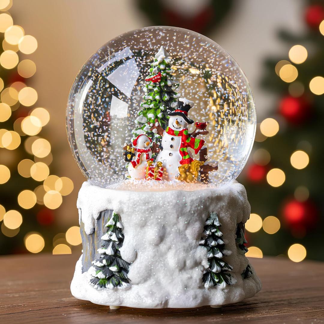 Snowmen Christmas Snow Globe, Musical Lighted with 6H Time Snowman Water Lantern with Swirling Glitter, Christmas Holiday Party Gifts and Decorations