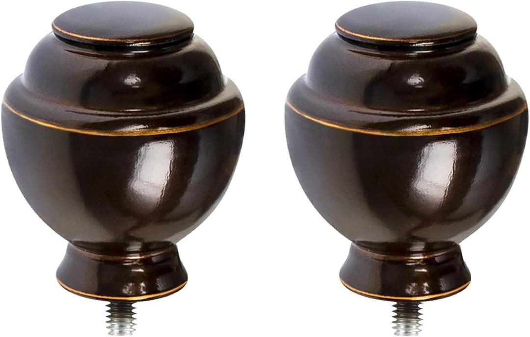 KAMANINA Round Replacement Finials for 3/4 or 5/8 Inch Curtain Rods, Antique Bronze Drapery Rod Finials with M6 Standard Screws, Set of 2