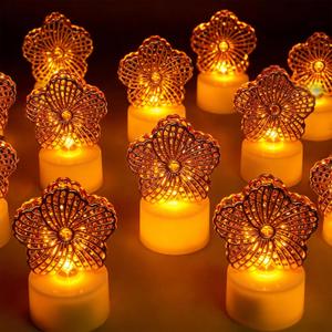 HAIDOLIANG 6PCS Flower Tea Lights Candles(Ironwork), LED Flameless Candles Battery Operated for Holiday Gifts, Led MINI Electric Faker Votive Tealight Candles for Desk, Birthday Decorations