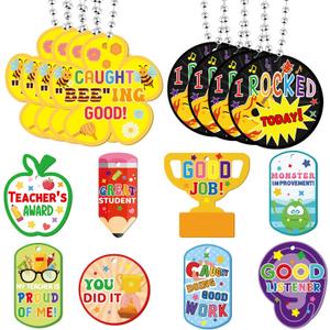 Liliaafar 100 Pack Student Motivational Incentives Dog Tag with Necklaces Cardstock Recognition Award Education Reward Prizes Gifts Bulk for School Classroom Teacher Supplies, 10 Styles