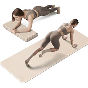 PAIDU Foldable Yoga Mat 10MM Thick SGS Certified TPE 75x26" Portable | Non-slip, extra thick & wide, foldable & portable. Ideal for yoga, Pilates & home gym workouts, Beige+Dark Gray