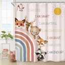 Imirell Kids Boho Rainbow Animal Shower Curtain 60Wx72H Inches Inspirational Quotes Cute Safari Woodland Sun Colorful Boys Girls Children Cartoon Fabric Waterproof Polyester with 12 Pack Hooks Plastic