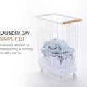 Yamazaki Home Wire Slim Saving Rolling Wheeled Clothing Hamper | Steel + Wood | Laundry Basket, One Size, White