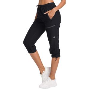 ChinFun Women's Hiking Capris Pants Outdoor Quick Dry Cargo Cropped Pants Water Resistant UPF 50+ (XX-Large, 01-capri-black)
