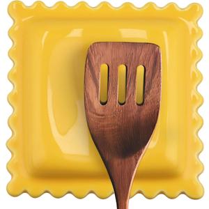 Ceramic Ravioli Spoon Rest for Stove Top, Spatula Holder for Counter, Funny Yellow Spoon Rest for Italian Kitchen Decor, Funny Kitchen Decor, Italian Themed Gifts for Cooks