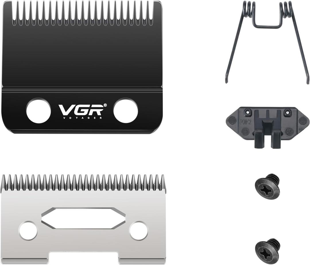 VGR 001 Clipper DLC Carbon Steel Blade Replacement, Professional Precision Ceramic Moving Clipper Blades with 2 Pairs Screws, Model Clipper with Coating Fix Blade Set
