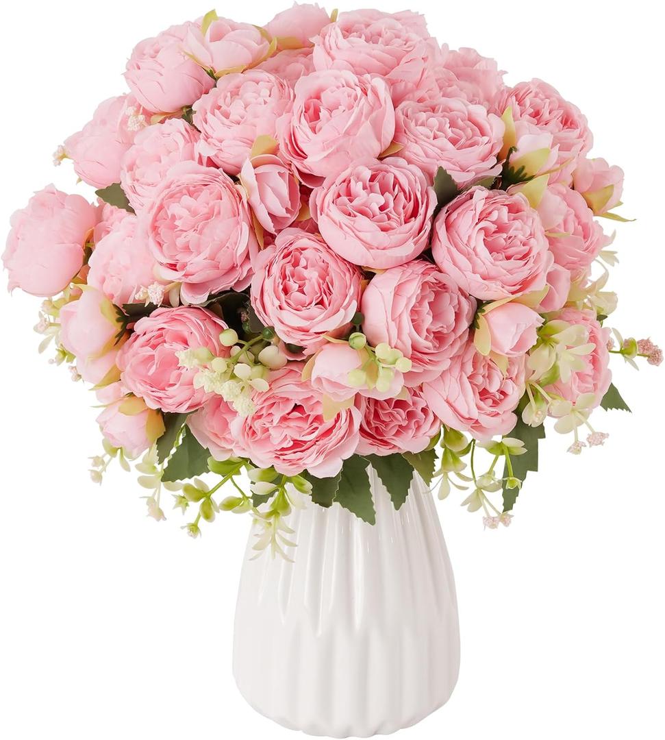 YOUNGLEAVES Pink Peonies Artificial Flowers 3 Packs Faux Peonies Flowers,Silk Peonies Flowers Fake Peonies Flowers Bouquet for Vase Centerpiece Table Wedding Party Home Decor Indoor