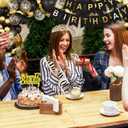 17th Birthday Decoration for Girls Black and Gold Birthday Party Balloon Decoration Set Happy Birthday Banner Crown Birthday Strap Confetti Balloons Birthday Party(17th)