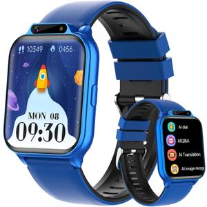 1.85" Kids Watch, AI(Translation/Q&A/Watch Face/Image Recognition)Smartwatches with Heart Rate,Sleep Monitor,Video Music Pedometer,NO APP/Phone, Gifts for 3-12 Years old Boys Girls(Built-in AI, Blue)