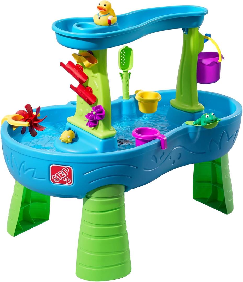 Step2 Rain Showers Splash Pond Water Table, Kids Water and Sand Activity Sensory Playset, Summer Outdoor Toys, 13 Piece Water Toy Accessories, For Toddlers 1.5+ Years Old, Blue & Green