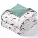lulumoon Muslin Baby Blanket - Cotton Quilt Blankets for Toddlers - Reversible Nursery Crib Blanket for Baby Boys and Girls 47"x47"(Sage Dinosaur)