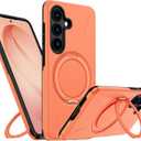 for Samsung S26 Case Magnetic, Military Grade Shockproof Phone Case Cover with 360° Rotatable Metal Ring Stand Kickstand [Compatible with MagSafe] for Galaxy S26, Orange